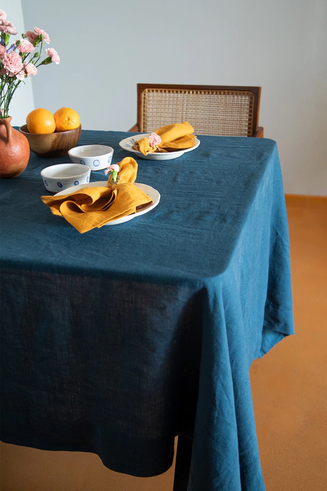 Peacock Blue Tablecloth | Pure Linen | Linen Cotton Mix | Soft |