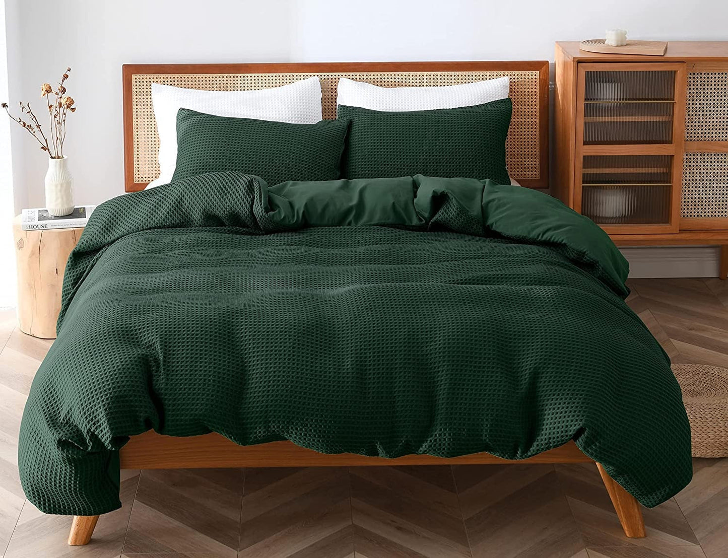 Dark Green - Waffle Weave | Pure Cotton, Pure Linen or Linen Cotton