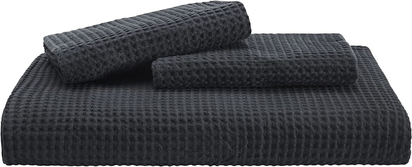 Charcoal Black - Waffle Weave | Pure Cotton, Pure Linen or Linen