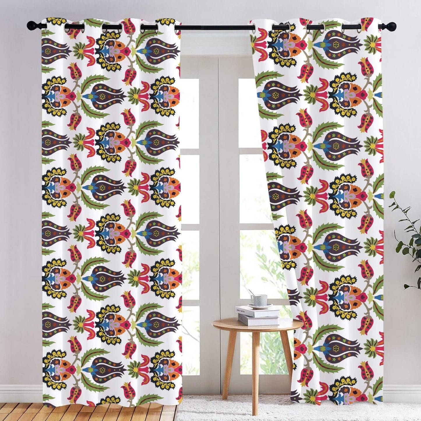 Eirene - Set of 2 Panels Crewel Embroidered Curtains | Linen Cotton