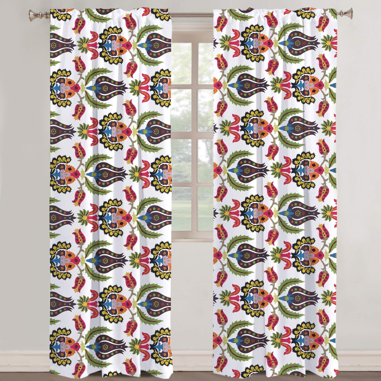 Eirene - Set of 2 Panels Crewel Embroidered Curtains | Linen Cotton