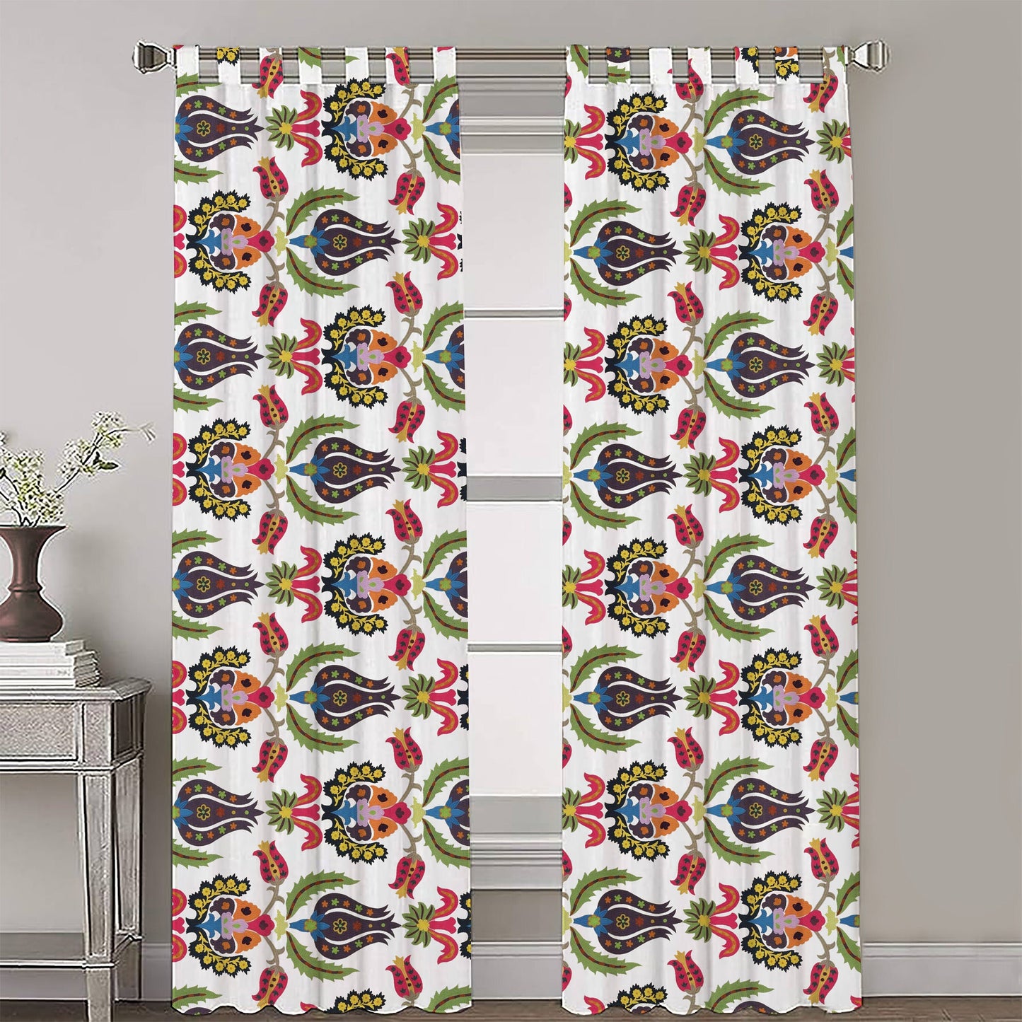 Eirene - Set of 2 Panels Crewel Embroidered Curtains | Linen Cotton