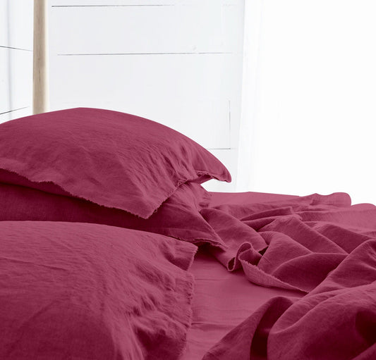 Raw Edged Berry - 100% Pure Linen | Linen Cotton Mix | 3 Piece Duvet