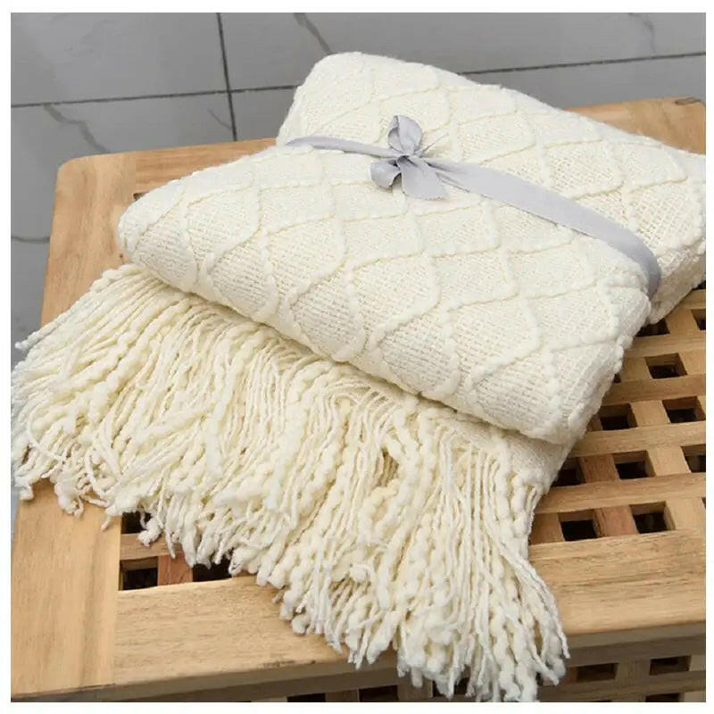 Knitted Decorative  Blankets -Beige.