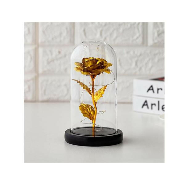 Forever Gold Leaf Rose In Glass Led Light.