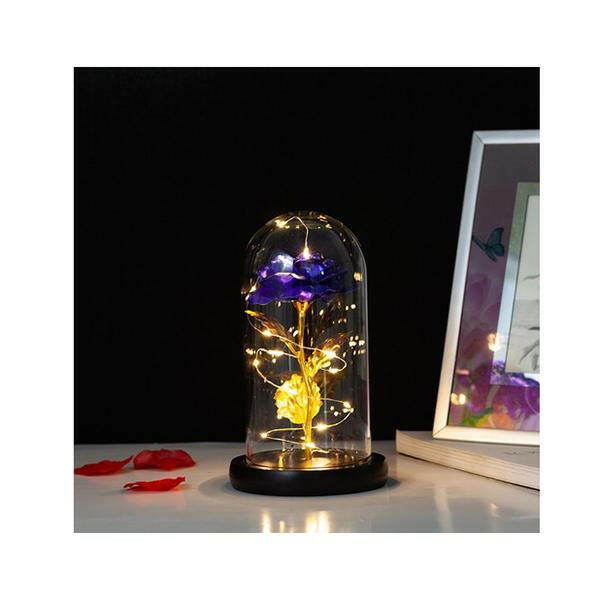 Forever Gold Leaf Rose In Glass Led Light.