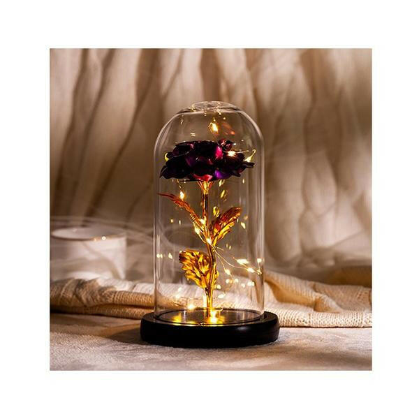 Forever Gold Leaf Rose In Glass Led Light.