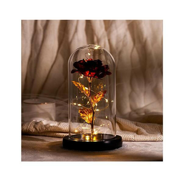 Forever Gold Leaf Rose In Glass Led Light.