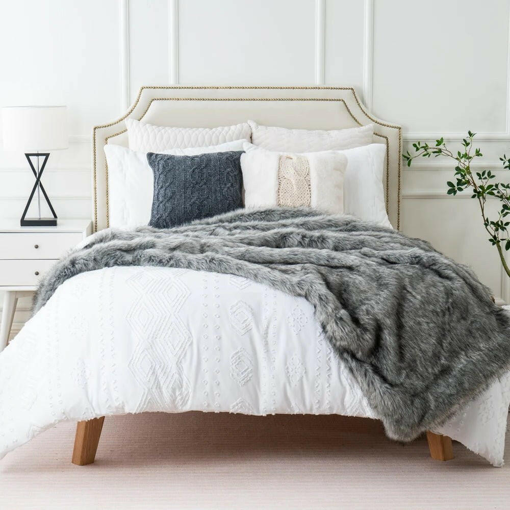 Luxury Faux Fur Throw Blanket Slate.