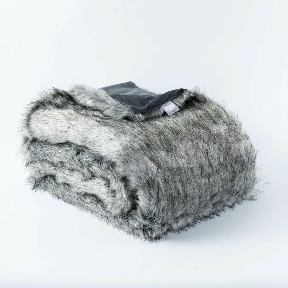 Luxury Faux Fur Throw Blanket Slate.