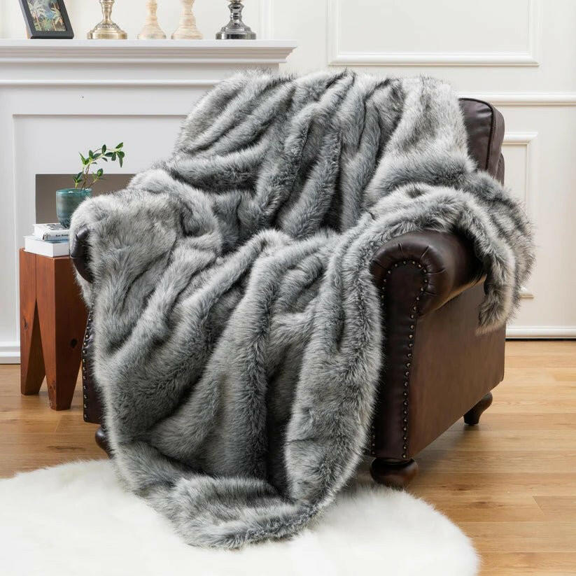 Luxury Faux Fur Throw Blanket Slate.