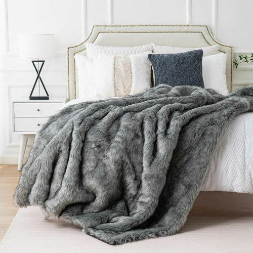 Luxury Faux Fur Throw Blanket Slate.