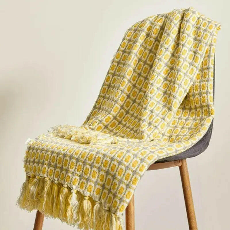 Pastoral Style Yellow Knitted Woolen Blanket.