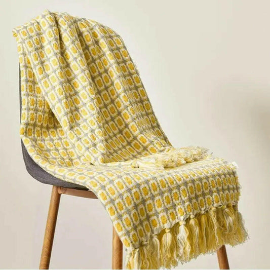 Pastoral Style Yellow Knitted Woolen Blanket.