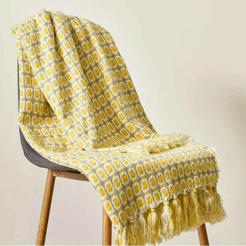 Pastoral Style Yellow Knitted Woolen Blanket.