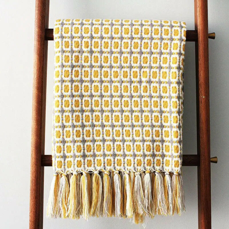 Pastoral Style Yellow Knitted Woolen Blanket.