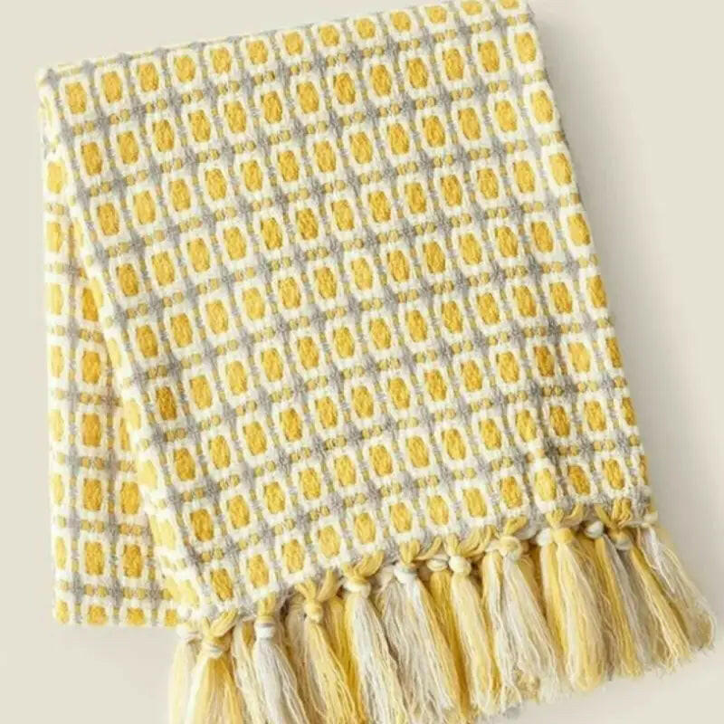 Pastoral Style Yellow Knitted Woolen Blanket.