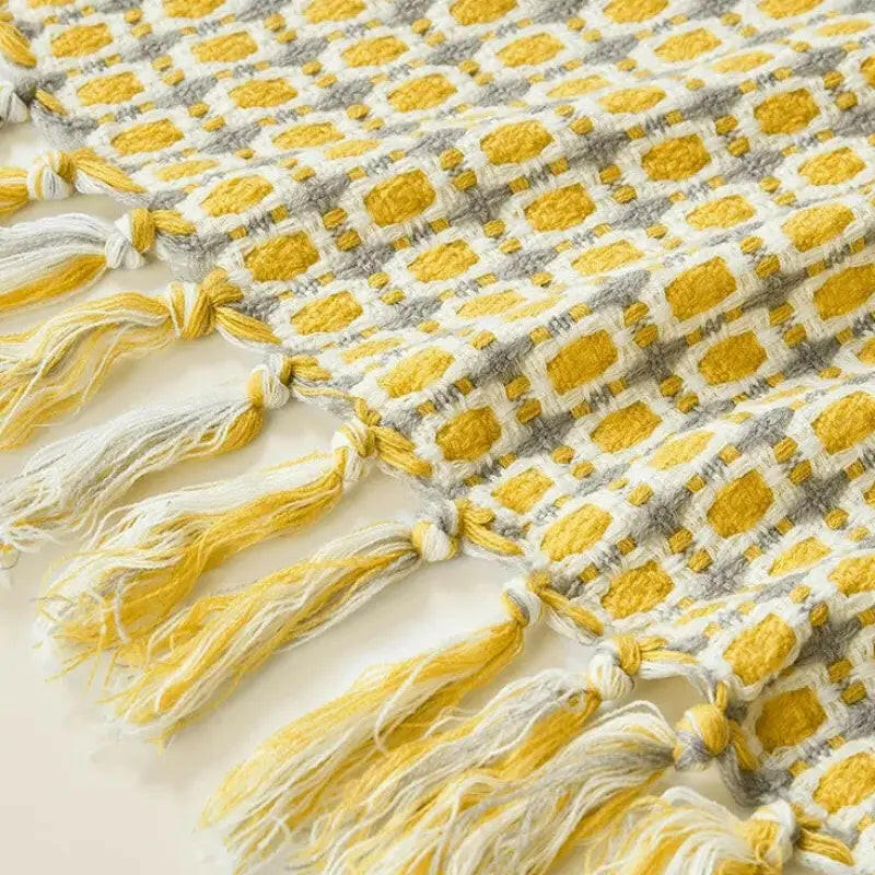 Pastoral Style Yellow Knitted Woolen Blanket.