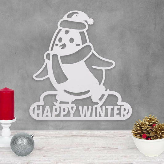 Happy Winter Penguin - Metal Wall Art/Decor.