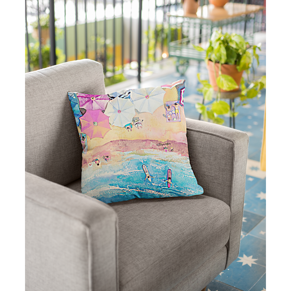 Colorful Day at the Beach Square Pillow.