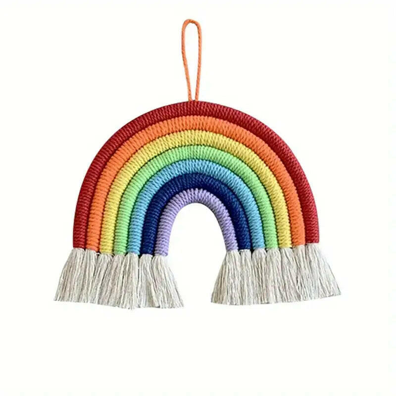 Nursery Macrame Wall Hanging Rainbow Pendant.