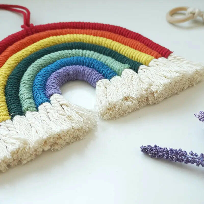 Nursery Macrame Wall Hanging Rainbow Pendant.