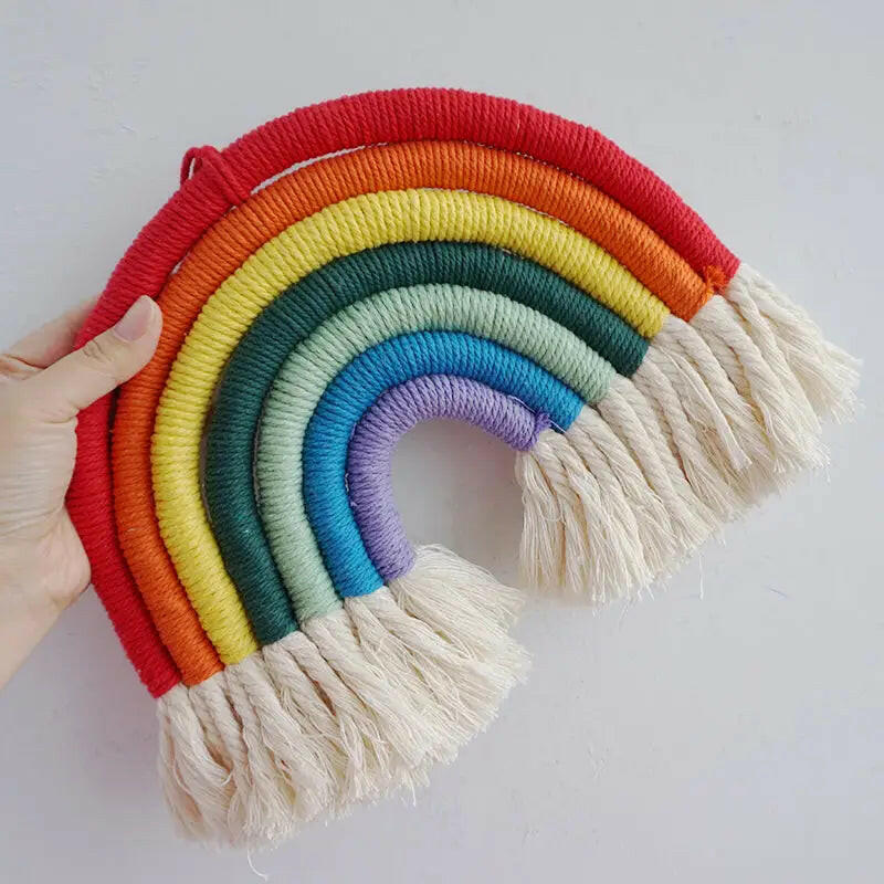 Nursery Macrame Wall Hanging Rainbow Pendant.