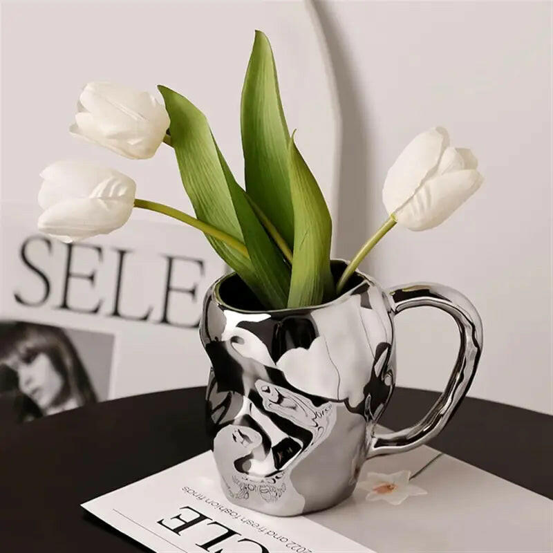 Silver Cup-Shaped Ceramic Vase.