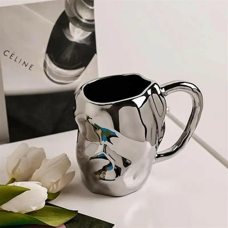 Silver Cup-Shaped Ceramic Vase.