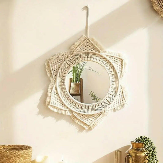 Macrame Hanging Decorative Wall Mirror.