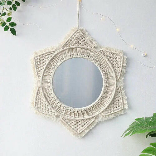 Macrame Hanging Decorative Wall Mirror.